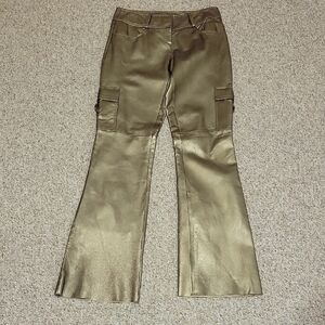 Cache Women's Butter Soft Gold Leather Cargo Pants Sz 2. New With Tags